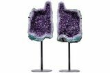 Deep-Purple Thumbs Up Amethyst Geode Pair on Metal Stands #214800-1